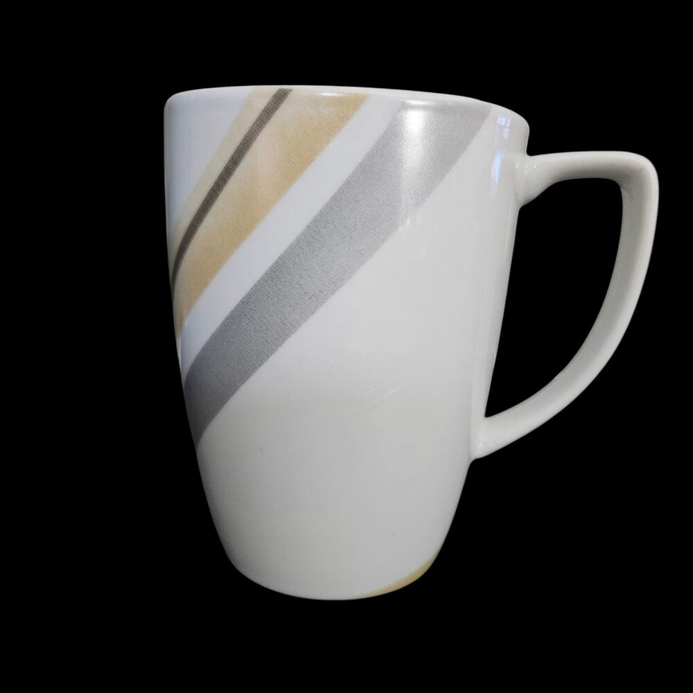 Corelle Coordinates Porcelain Coffee Mugs Gray Tan Stripe Set of 4